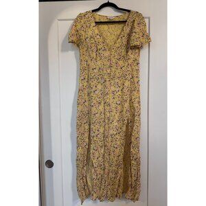 Yellow Floral Button-Front Midi Dress – Feminine and Flowy